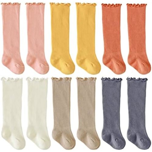 QandSweet Baby Newborn Knee High Socks Seamless Toddler Girls' Big Bow Button Cotton Stockings