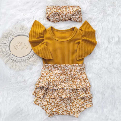 3pcs Floral Ruffle set