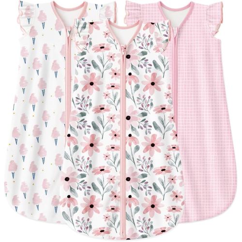 Yoofoss Baby Sleep Sack 6-12 Months Baby Wearable Blanket 100% Organic Cotton 2-Way Zipper TOG 0.5 Toddler Sleeping Sack 3 Pack, Lightweight Sleep Sacks for Babies(Medium)