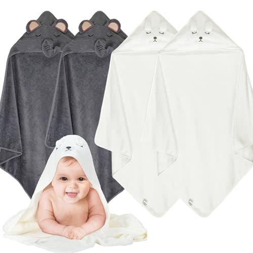 xpertwarm Toddler Towels with Hood Soft Bath Towels for Toddlers 1-3, Absorbent Baby Hooded Towels for Baby Hooded Towel Boy Girl, Toddler, Newborn Essentials4pack