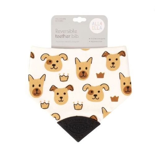 All4Ella Bandana Bib With Silicone Teether Puppies