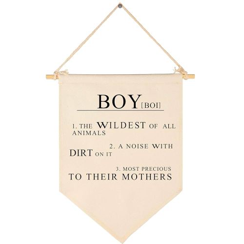 Boy the Wildest of All Animals,A Noise With Dirt On It -Canvas Hanging Flag Banner Wall Sign Decor Gift for Baby Kids Nursery Teen Room Front Door - Boy's Pronunciation and Definition Meaning