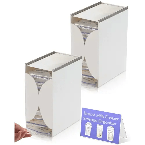 2 Pack Fridge Organizer for Breastmilk Storage Bags, First-in First-Out Breast Milk Storage Bags Freezer Organizer with Quick-Freeze Tray, Breastmilk Storage Container for Breastfeeding Essentials