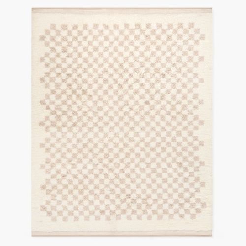 Soft Checkered Shag Wool Rug