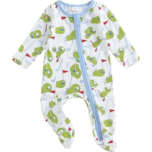Sasaerucure Infant Baby Boy Long Sleeve Footed Onesie Winter Outfits Newborn Boy Golf Romper Zipper Jumpsuit