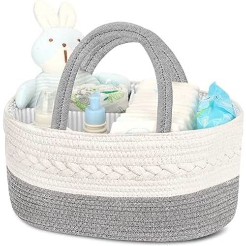 Maliton Diaper Caddy Organizer for Baby Boy- Cotton Rope for Changing Table, Nursery Storage, Newborn Baby Must Have Items