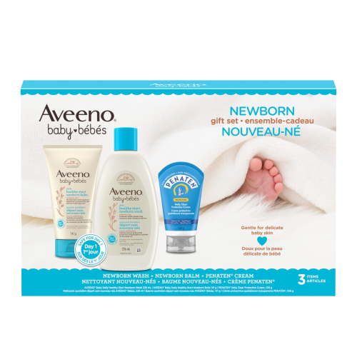 Aveeno Baby Healthy Start Newborn Gift Set, Newborn Wash & Balm, Penaten Cream