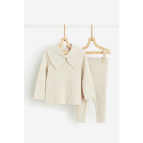 2-piece Knit Cotton Set, Light beige