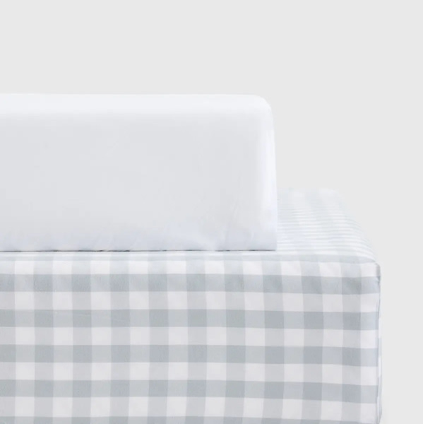 Organic Percale Gingham Crib Sheet 2-Pack in Blue Fog