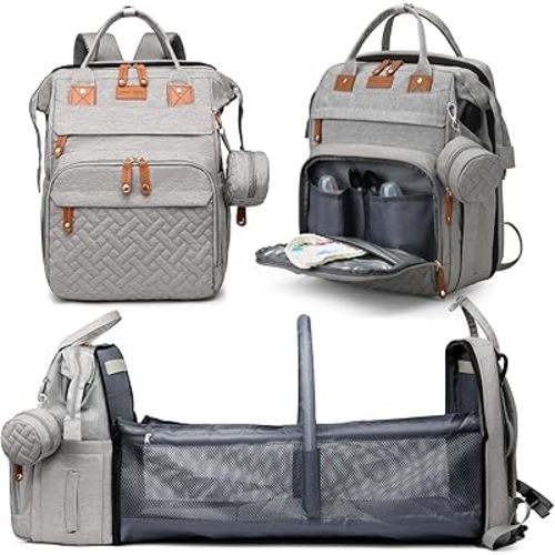 Diaper Bag Backpack with Changing Station, Large Diaper Bag For Boys And Girls, Multifunctional Waterproof Travel Diaper Backpack, Baby Bag with USB Charging Port for Moms Dads, grey