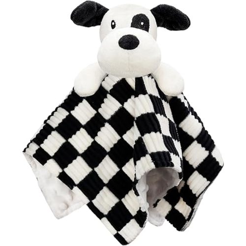 Baby Lovey Blanket for Boys Girls Super Soft Checkerboard Gingham with Minky Dot Fabric Backing Puppy Lovely Black 14Inch
