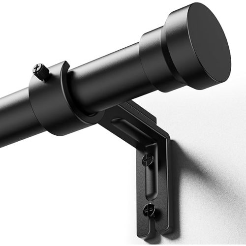 YaFex Curtain Rods 32-58 Inch, Heavy Duty 1 Inch Adjustable Curtain Rod for Windows, Black Short Window Treatment Rods, Modern Design, Easy Installation