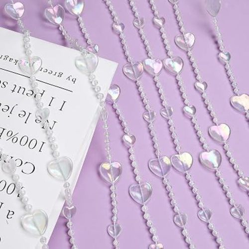 Iridescent Heart Crystal Beaded Curtain Colorful Hanging Door Beads Curtain Acrylic Room Divider for Doorway Party Wedding Home Shop Decor, Iridescent Hearts 3FT x 6.5FT