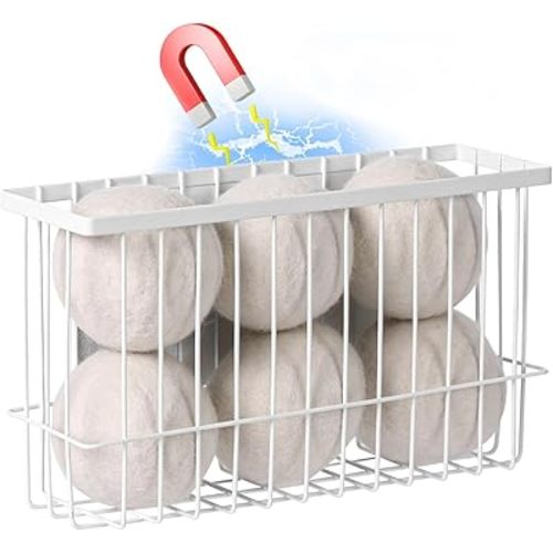 Magnetic Dryer Ball Holder BY VEGEVIGI, Lint Bin For Laundry Room, Wool Dryer Ball Storage Container Organizer, Metal Magnetic Laundry Organizer, Magnetic Basket, Laundry Room Organization And Storage