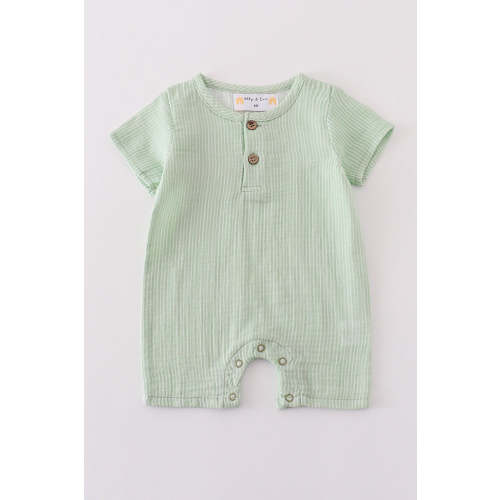 Premium Sage muslin stripe boy romper – HoneyBean