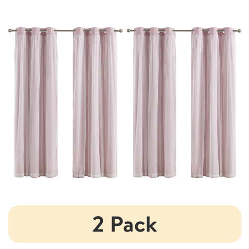 (2 pack) Your Zone Blackout Curtain Panel with Sheer Overlay, 1 Panel, Pink, 37" W x 84" L