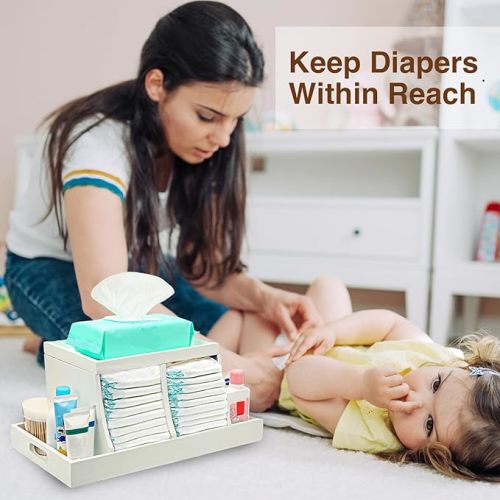 Three colors Diaper Organizer, Wooden Diaper Caddy Organizer, Changing Table Organizer, Diaper Storage Organizer, Nursery Baby Organization (White)