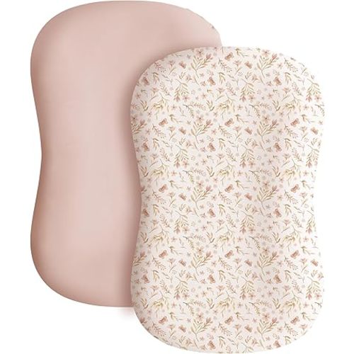Konssy 2 Pack Baby Lounger Cover, Stretchy and Soft Newborn Lounger Cover, Infant Lounger Slipcover for Boys Girls, Covers Only (Pink Spring,Pink)