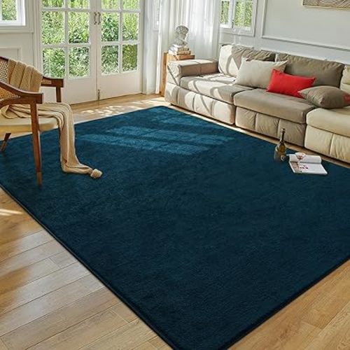 Softlife Navy Blue Rugs for Living Room, 5x7 Washable Area Rug for Bedroom, Soft Fluffy Fuzzy Carpet Bedside Rug Indoor Non-Slip Rug for Kids Home Decor Aesthetic Dorm Nursery