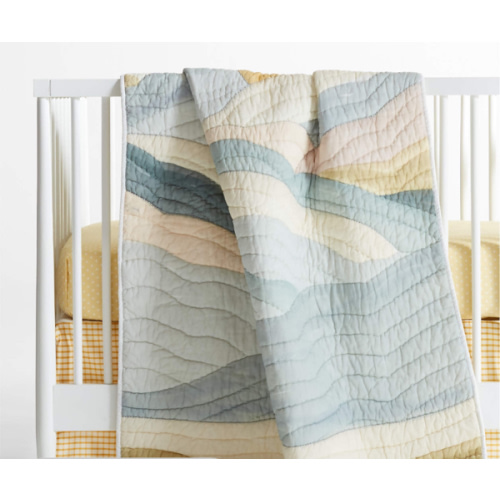 Cloud Embroidered Hand-Quilted Organic Cotton Baby Crib Quilt