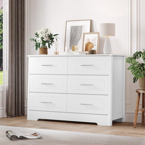 White 6 Drawer 46.5" W Double Dresser