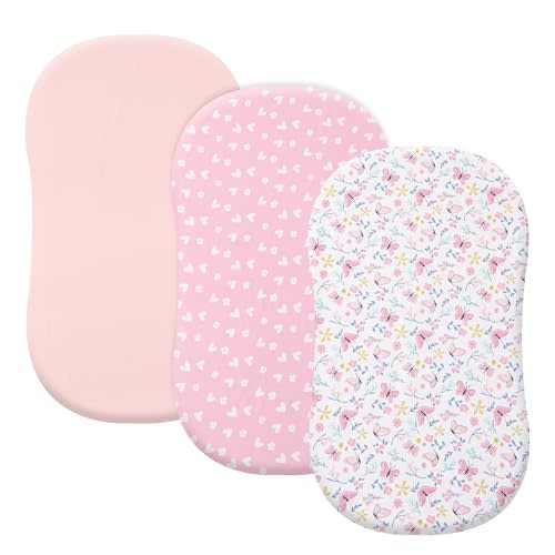 PHF 3 Pack Soft Bassinet Sheets, Butterfly Breathable Comfy Cradle Sheets for Baby Girls, No Slip Universal Fit for Most Cradle and Bassinet Mattress, Butterfly