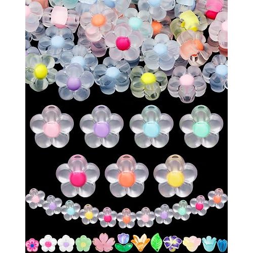 FIVEIZERO 300PCS Acrylic Flower Beads — Transparent Flower Bracelet Charms
