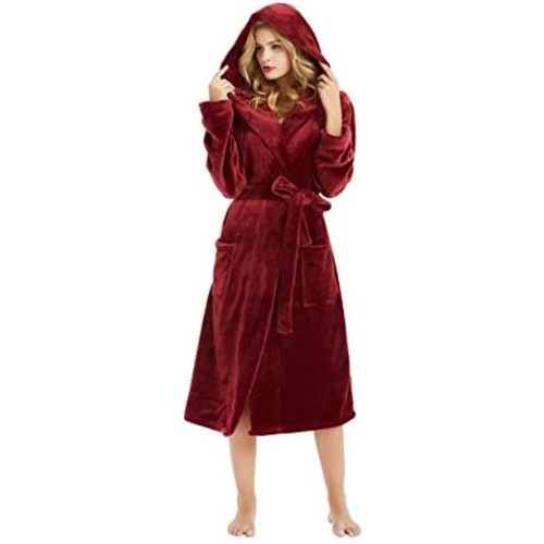HEARTNICE Womens Hooded Fleece Robe, Soft Bathrobe for Womens, Cute Long House Coat