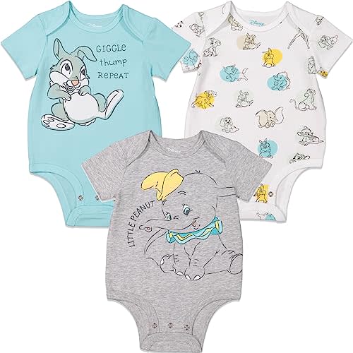 Disney Bambi,Lion King,Mickey Minnie Mouse,Winnie The Pooh,Princess,Dumbo Baby Girls 3 Pack Bodysuits Newborn to Infant