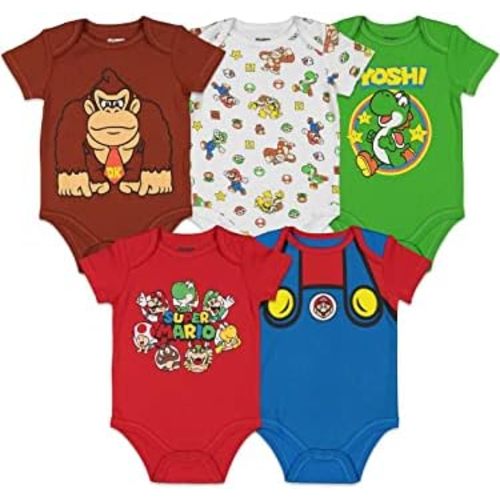 Nintendo 5 Pack Short Sleeve Bodysuits Newborn to Infant