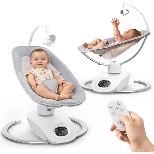 Momcozy CocoSway Baby Swing for Infants to Toddler, 3D-Motion Electric Baby Swing with 6 Motions & 4-Speeds, Remote Control, Infant Swing with 8 Preset Lullabies for Baby Boy Girl Up to 20 lbs