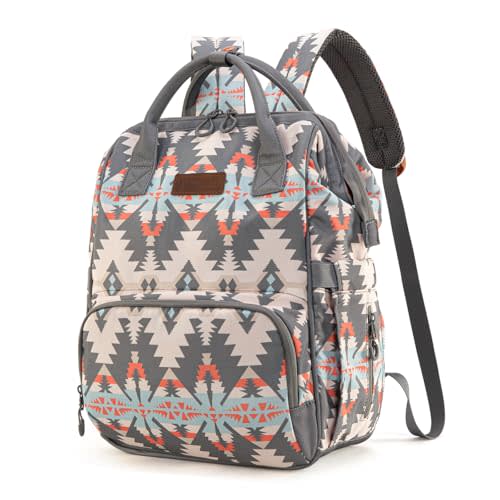 Montana West x Wrangler Diaper Bag Backpack Aztec Travel Backpack Purses Western Multi-Function Baby Bags for Mom with Waterproof Insulated Pockets