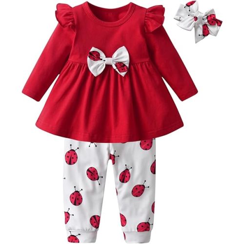 3PCS Baby Girl Clothes Ruffle Floral Shirt Tops Pants Headband Outfit Sets