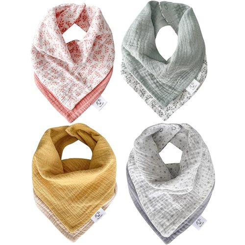 Baby muslin bibs for girls or boy - Drool bibs - Organic Bandana Bib with snaps for Newborn to 24 Months - Unisex