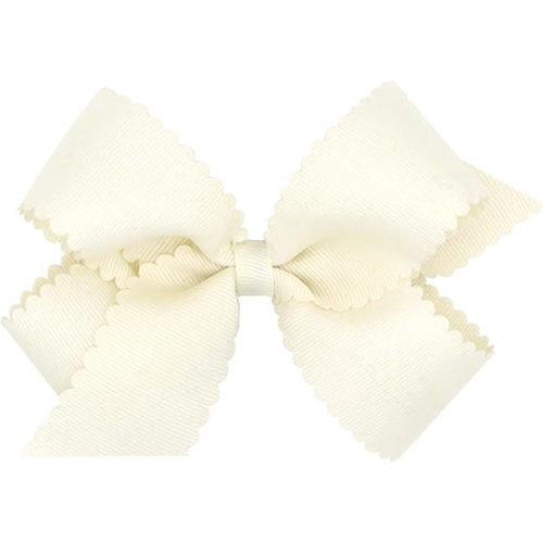 Wee Ones Girls' Classic Grosgrain Hair Bow with Scalloped Edges and Plain Wrap Center on a WeeStay Hair Clip