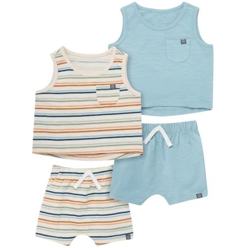 Modern Moments™ by Gerber Baby Boys' 4-Piece Sleeveless Shirt and Shorts Set, Ivory Sailboats/Md Brown, 18 Months