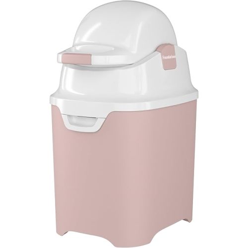 Foundations Mini Diaper Pail with Airtight Lid - Durable & Odorless Diaper Disposal, Large Capacity, Holds up to 30 Newborn Diapers, Refill with Any Bags - Pink