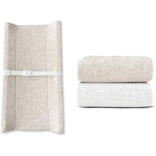 Contoured Changing Pad w/Cover (Off White, Wave) + Replacement Covers - 2 pk (Off White & Oatmilk, Wave)