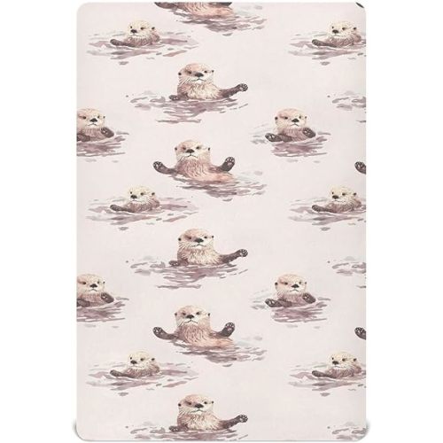 Cartoon Sea Otter Crib Sheets for Boys Girls,Neutral Fitted Crib Sheets for Toddler Mattresses,Baby Nursery Sheet for Cribs,Soft and Breathable 39 * 27 * 5In