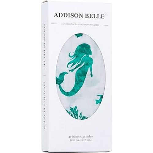 Baby Swaddle Blanket - 100% Muslin Cotton Unisex Soft Swaddle Wrap for Baby Boys or Girl - Neutral Newborn Receiving Blankets - Nursery Swaddling for Babies - 47” x 47” (Mermaid)