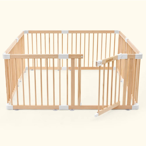 HARPPA Wooden Baby Gate Playpen | Non-Toxic Foldable DIY Adjustable Play Yard for Infants & Toddlers – Natural Finish Baby Fence for Small & Large Spaces