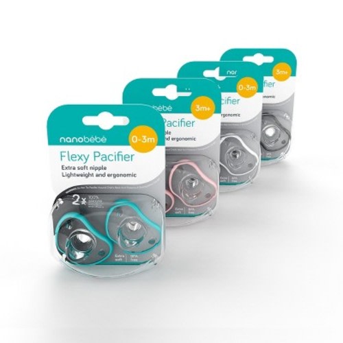 Nanobebe Flexy 3m+ Pacifier - 2pk, Color: Gray