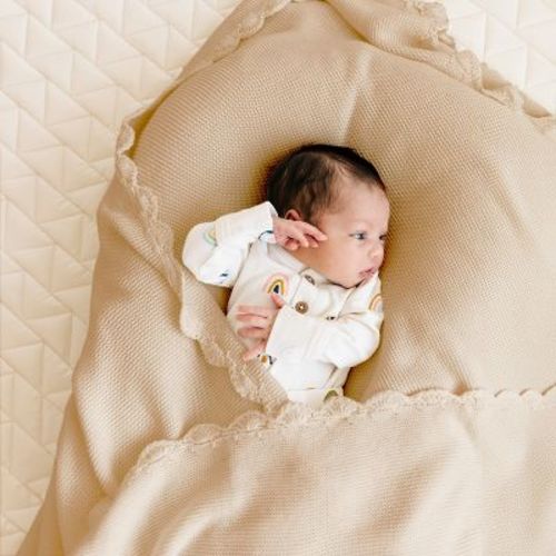 Makemake Organics Organic Cotton Scalloped Baby Knit Blanket - Sand