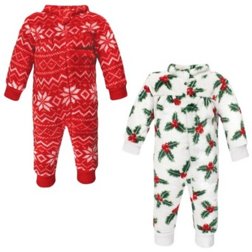 Hudson Baby Infant Girls Plush Jumpsuits, Holly, 0-3 Months