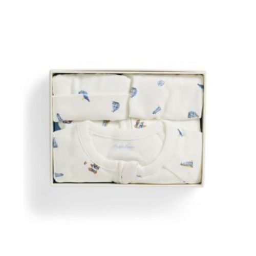 Baby Boys' Round-Neck Coverall, Beanie, and Bib, 3-Piece Gift Set