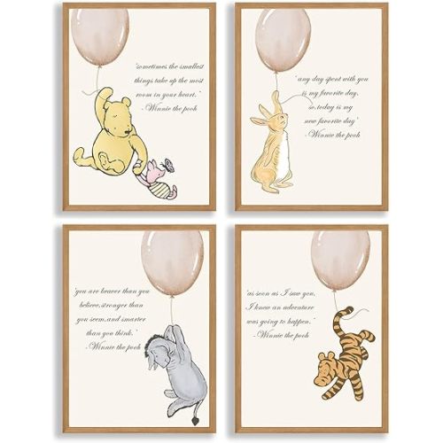 ZsaTuiy 4PCS Nursary Baby Syuff -Winnie Nursery Decor Posters - Pooh Wall Decor, Winnie Baby Shower Decor,Room Decor, Classic the Pooh Decorations