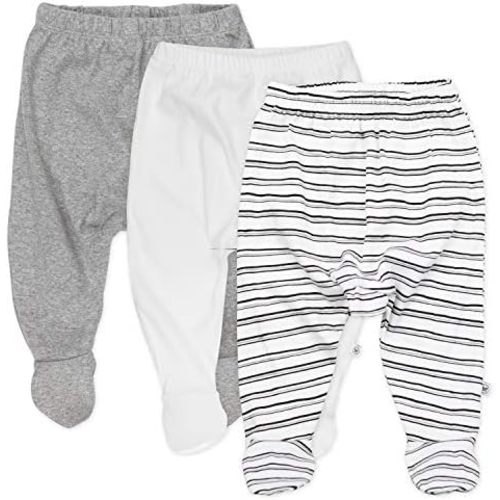 HonestBaby 3-Pack Footed Pants Roomy Fit Pull on Bottoms 100% Organic Cotton for Infant Baby Boys, Girls, Unisex