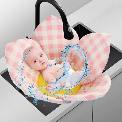 Baby Bath Cushion Mat Safety Sink Insert Tub Bather Petal Newborn Bathtub Lotus Floral Bathing Tub Seat Support Lounger Flower Bathing Pad Non-Slip Pink Grid
