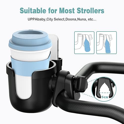 Guiseapue Stroller Cup Holder with Phone Holder, Bottle Holder for Wheelchair, Walker, Bike, Stroller Accessories for Uppababy, Nuna, Doona, Gifts for Her, Him, Kids