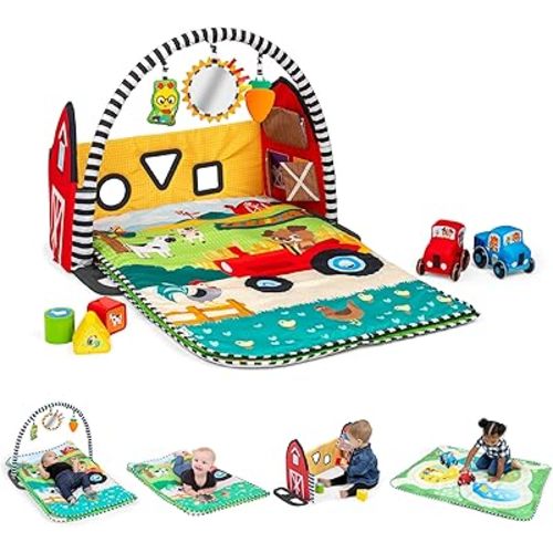 Baby Einstein Busy Barnyard Grow with Me Baby Play Gym - Extra Large Soft Play Mat with 8 Removable Toys Including 30+ Songs & Sounds to Support Motor Skills, Ages 0+ Months